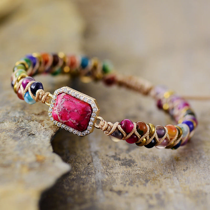 Olivenorma Blue Green Pink Emperor Stone Braided Bracelet - Rose Red Emperor Stone - image 0