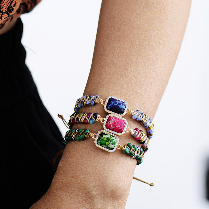 Olivenorma Blue Green Pink Emperor Stone Braided Bracelet - image 6