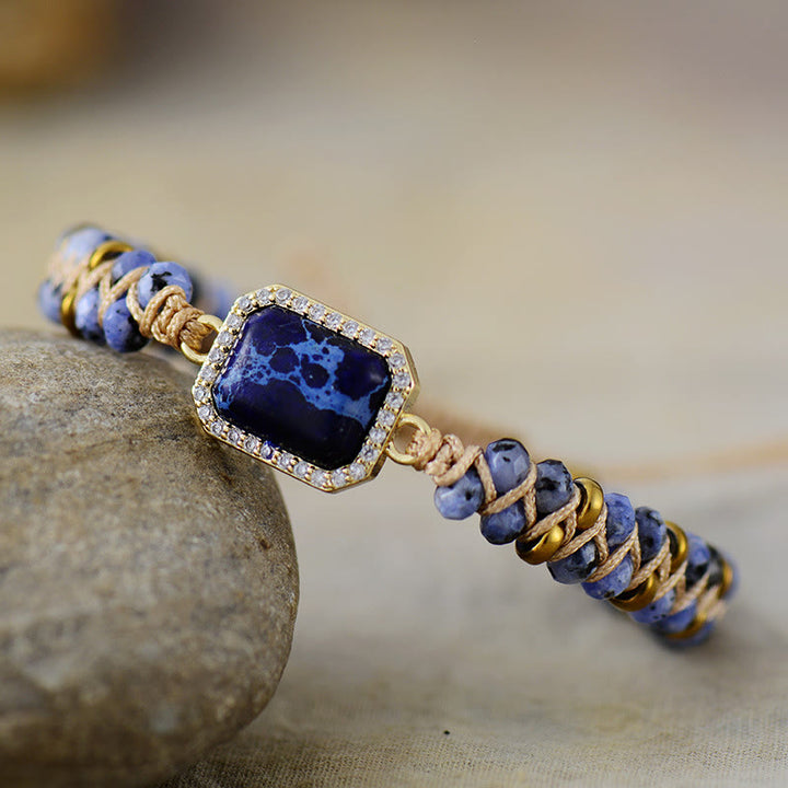 Olivenorma Blue Green Pink Emperor Stone Braided Bracelet - Dark Blue Emperor Stone - image 2