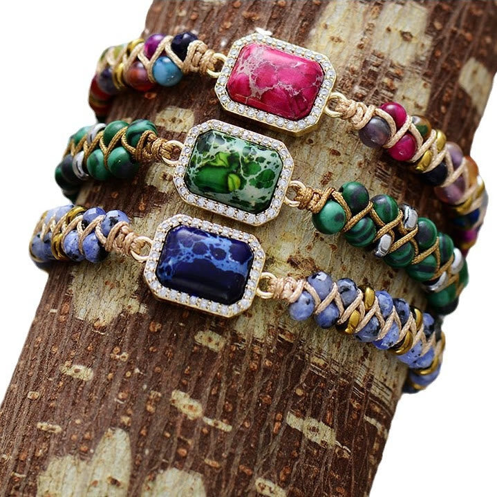 Olivenorma Blue Green Pink Emperor Stone Braided Bracelet - image 7