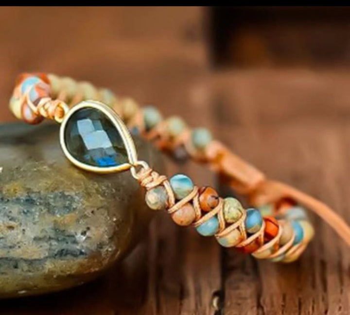 Olivenorma Natural Stone Beads Crystal Pendant Braided Bracelet - Labradorite & Agalmatolite - image 4