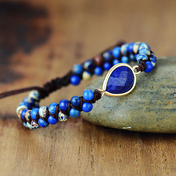 Olivenorma Natural Stone Beads Crystal Pendant Braided Bracelet - Lapis Lazuli & Blue Emperor Stone - image 0