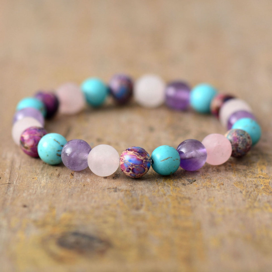 Olivenorma Amethyst Rose Quartz Turquoise Beads Bracelet - image 2