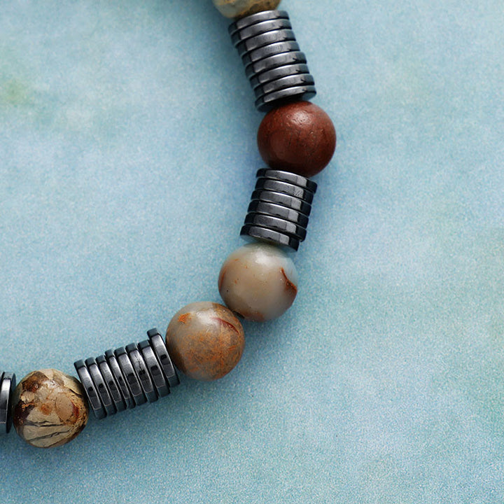 Olivenorma 8mm Agalmatolite Hematite Unakite Beads Bracelet - image 5