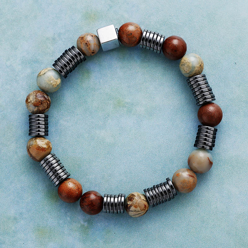 Olivenorma 8mm Agalmatolite Hematite Unakite Beads Bracelet - Agalmatolite & Hematite - Men 19.5cm - image 4
