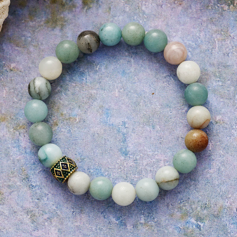 Olivenorma 8mm Natural Stone Beads Yoga Meditation Bracelet - Amazonite - image 3