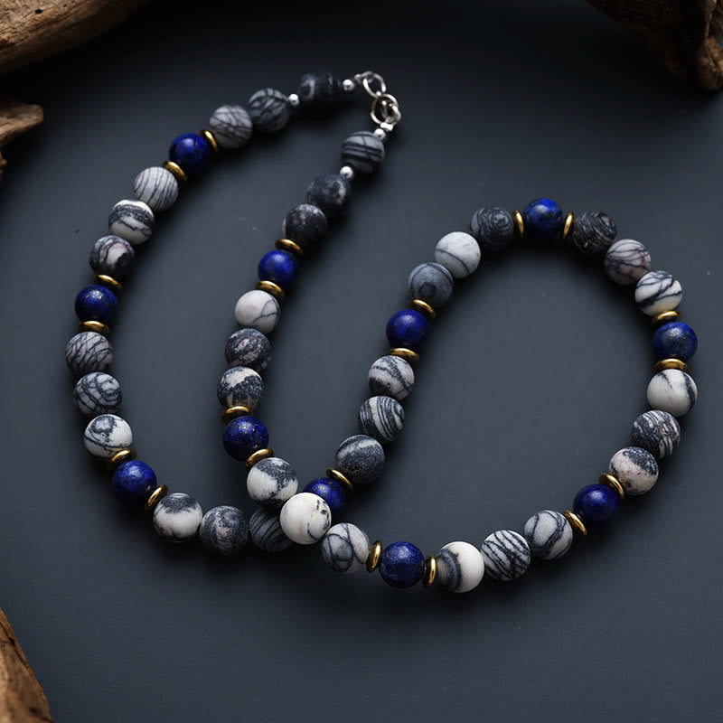 Olivenorma Lapis Lazuli Black Silk Stone Beaded Necklace - image 2