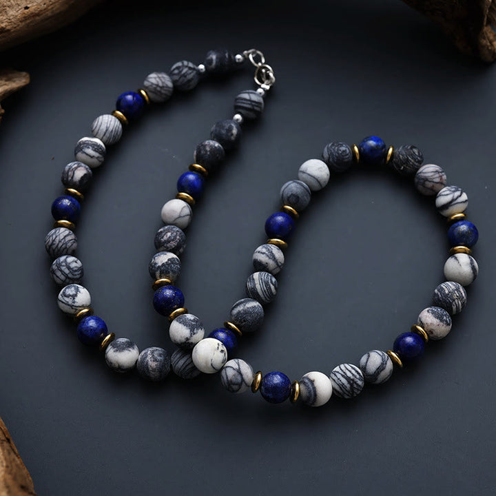 Olivenorma Lapis Lazuli Black Silk Stone Beaded Necklace - image 2