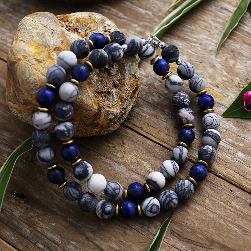 Olivenorma Lapis Lazuli Black Silk Stone Beaded Necklace - image 1