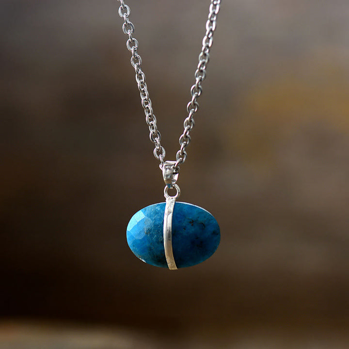 Olivenorma Oval Cut Natural Stone Pendant Necklace - Blue Apatite - image 3