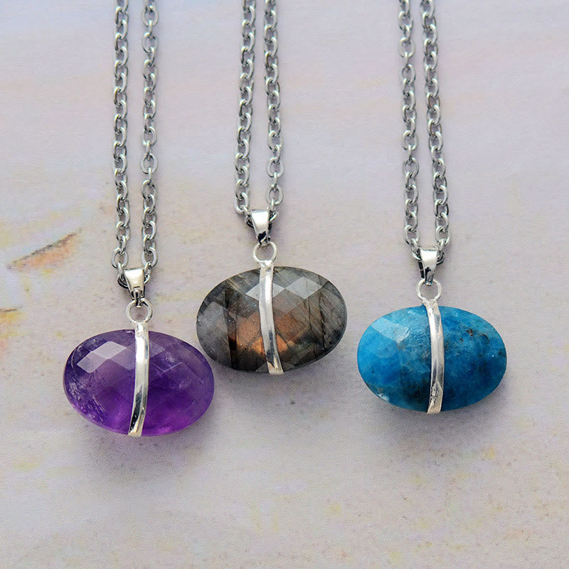 Olivenorma Oval Cut Natural Stone Pendant Necklace - image 0