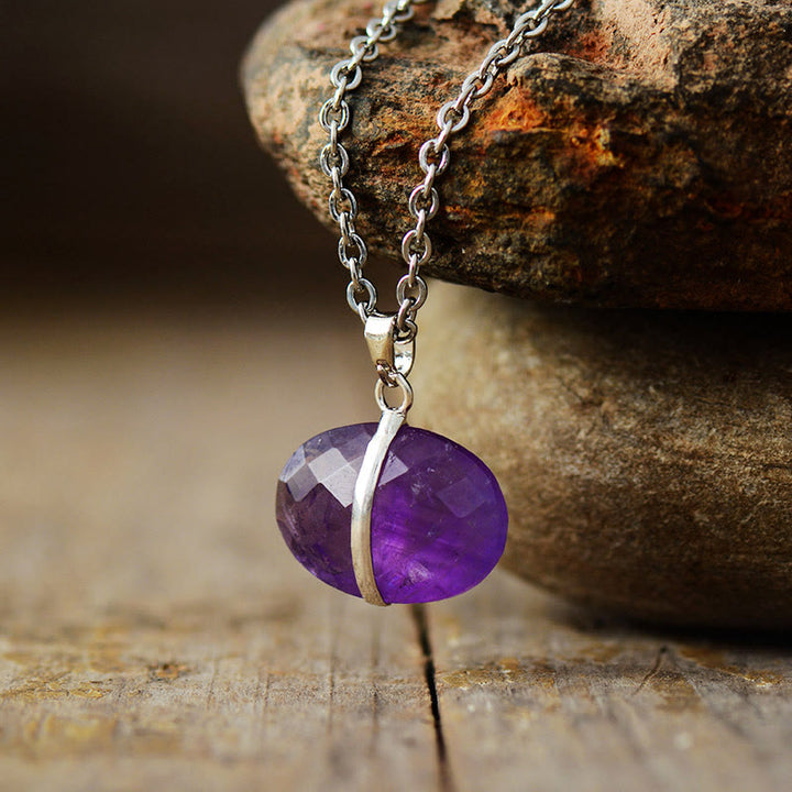 Olivenorma Oval Cut Natural Stone Pendant Necklace - Amethyst - image 1