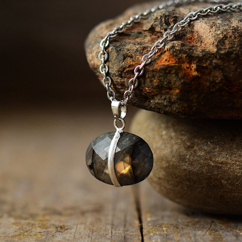 Olivenorma Oval Cut Natural Stone Pendant Necklace - Labradorite - image 5