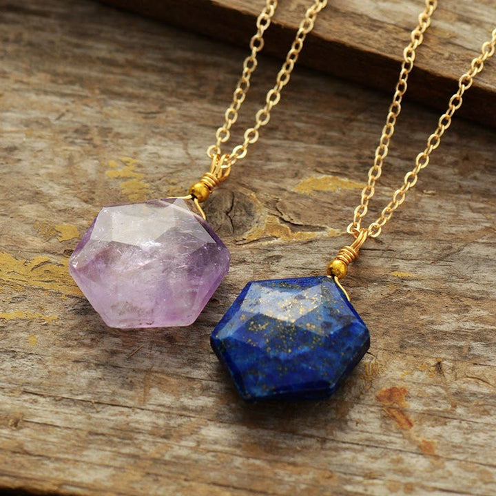 Olivenorma Hexagonal Cut Natural Stone Pendant Necklace - image 0