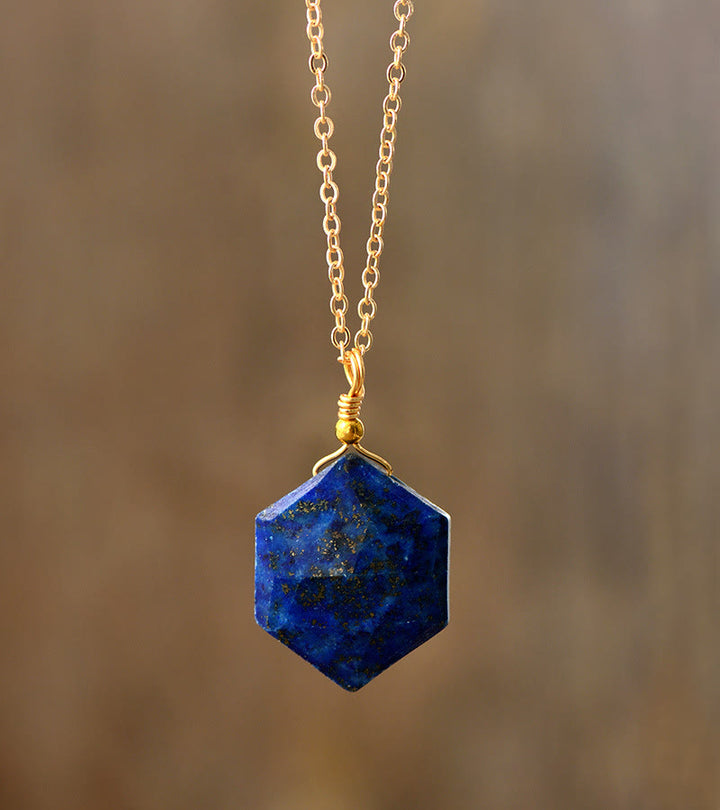 Olivenorma Hexagonal Cut Natural Stone Pendant Necklace - Lapis Lazuli - image 1