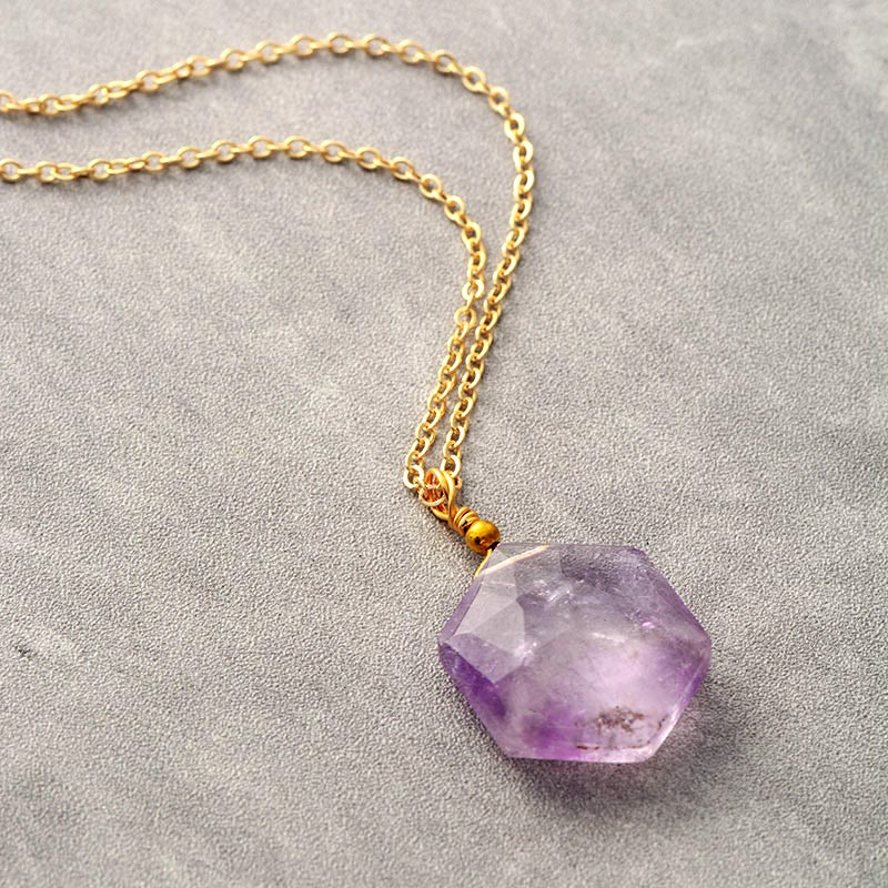 Olivenorma Hexagonal Cut Natural Stone Pendant Necklace - image 5