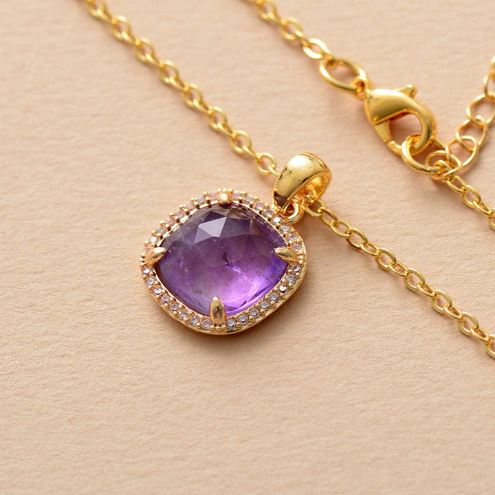 Olivenorma Square Cut Natural Stone Pendant Necklace - Amethyst - image 4