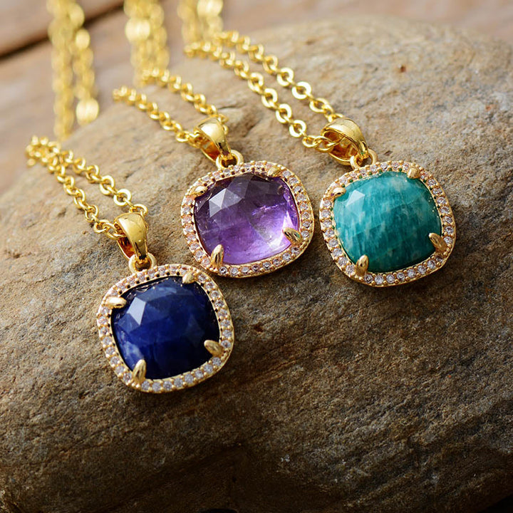 Olivenorma Square Cut Natural Stone Pendant Necklace - image 0