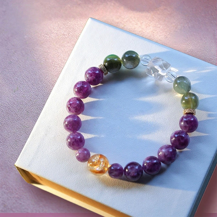 Olivenorma Ninth Purple Fire Natural Stone Beaded Bracelet - Charoite & Prehnite - 18cm - image 8