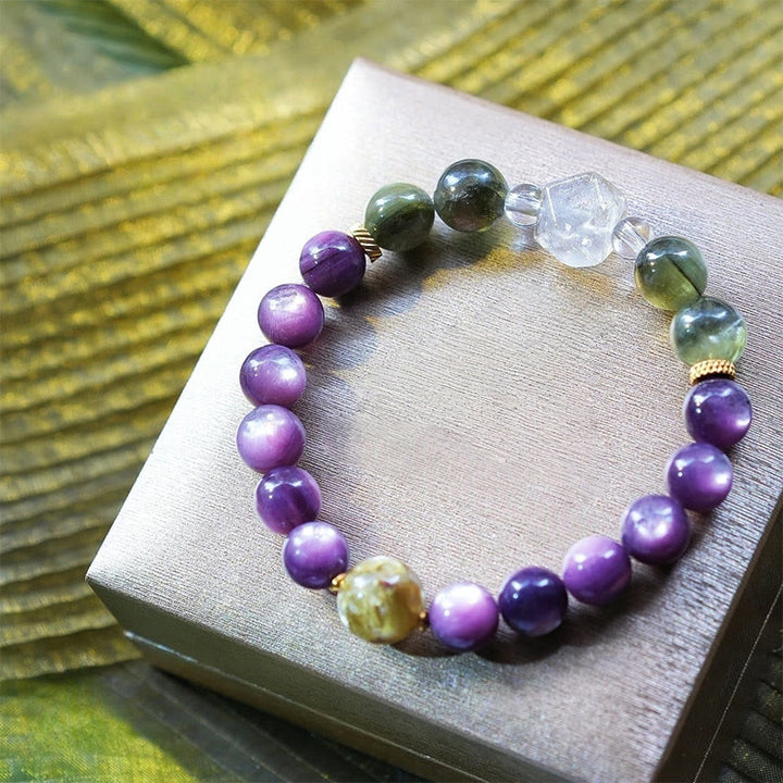 Olivenorma Ninth Purple Fire Natural Stone Beaded Bracelet - Purple Cat's Eye Stone - 18cm - image 0