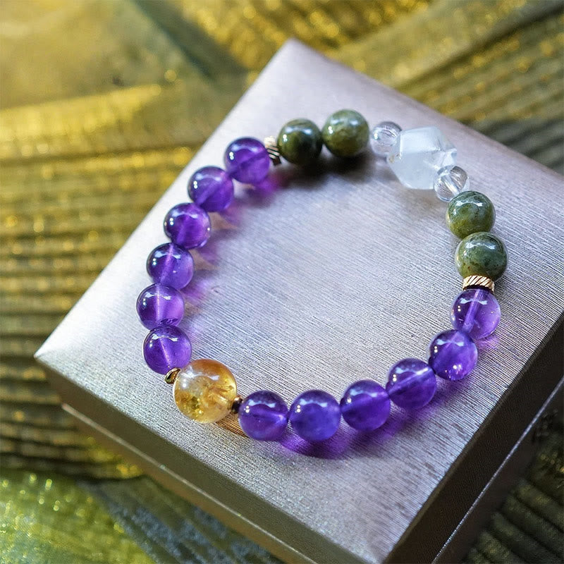 Olivenorma Ninth Purple Fire Natural Stone Beaded Bracelet - Amethyst & Labradorite - 18cm - image 11