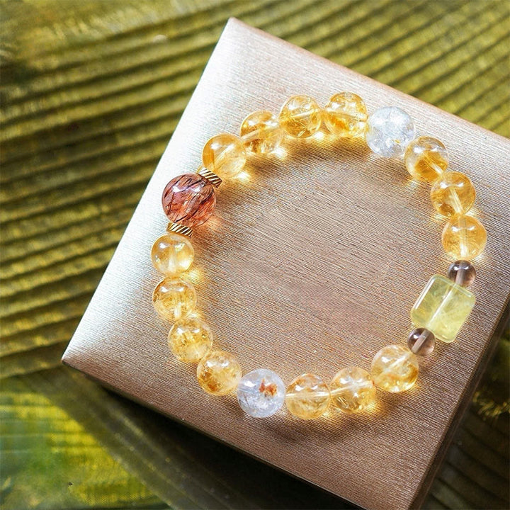 Olivenorma Gold Rutilated Quartz Citrine Beaded Bracelet - Citrine & Gold Rutilated Quartz - 19cm - image 0