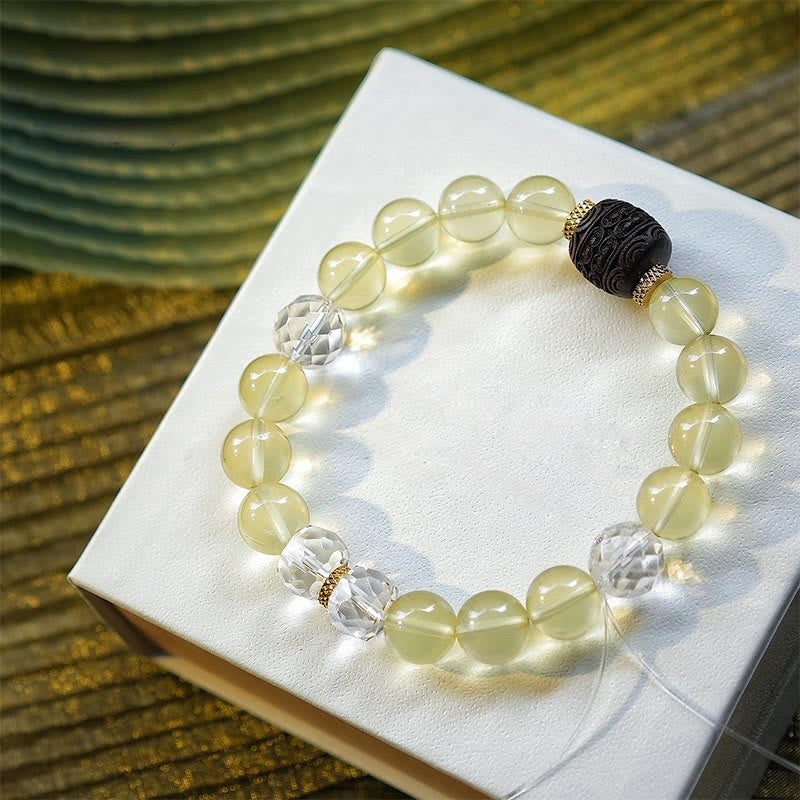 Olivenorma Gold Rutilated Quartz Citrine Beaded Bracelet - Citrine & Black Bead - 19cm - image 5