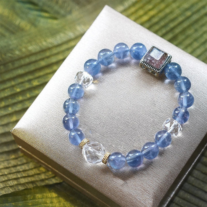 Olivenorma Natural Blue Purple Fluorite Beaded Bracelet - Blue Fluorite - 18cm - image 0