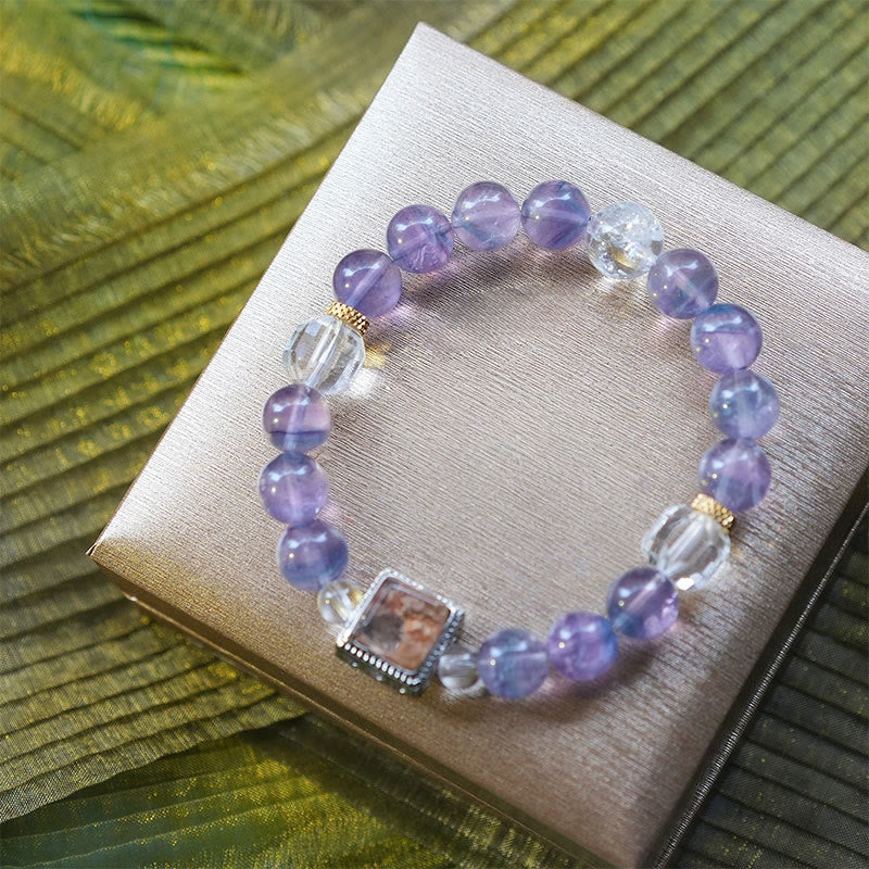 Olivenorma Natural Blue Purple Fluorite Beaded Bracelet - Purple Fluorite - 18cm - image 3