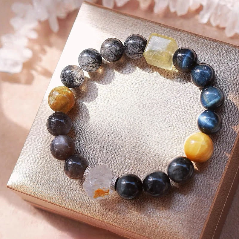 Olivenorma Hawk's Eye Quartz Black Quartz Rutilated Bracelet - Black Quartz Rutilated - 19cm - image 0