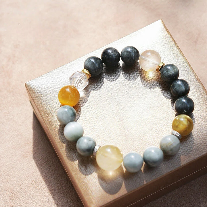 Olivenorma Hawk's Eye Quartz Black Quartz Rutilated Bracelet - Hawk's Eye Quartz - 19cm - image 6