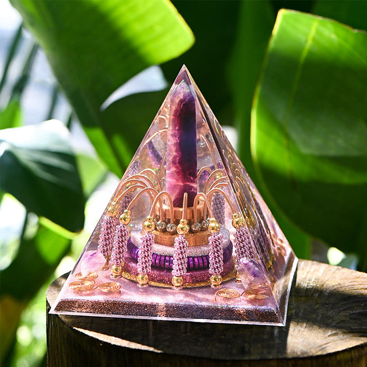 Olivenorma Rainbow Fluorite Energy Tower Lepidolite Orgone Pyramid - image 9