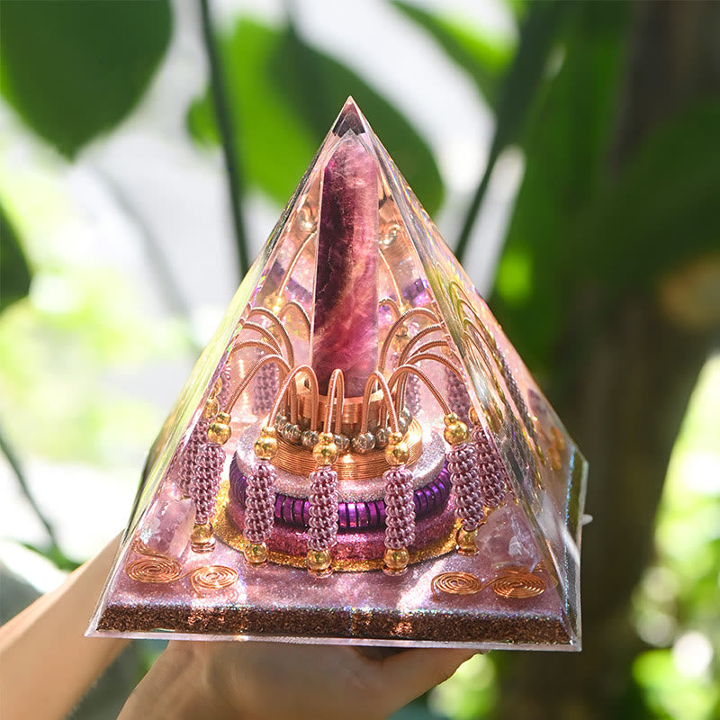Olivenorma Rainbow Fluorite Energy Tower Lepidolite Orgone Pyramid - image 7