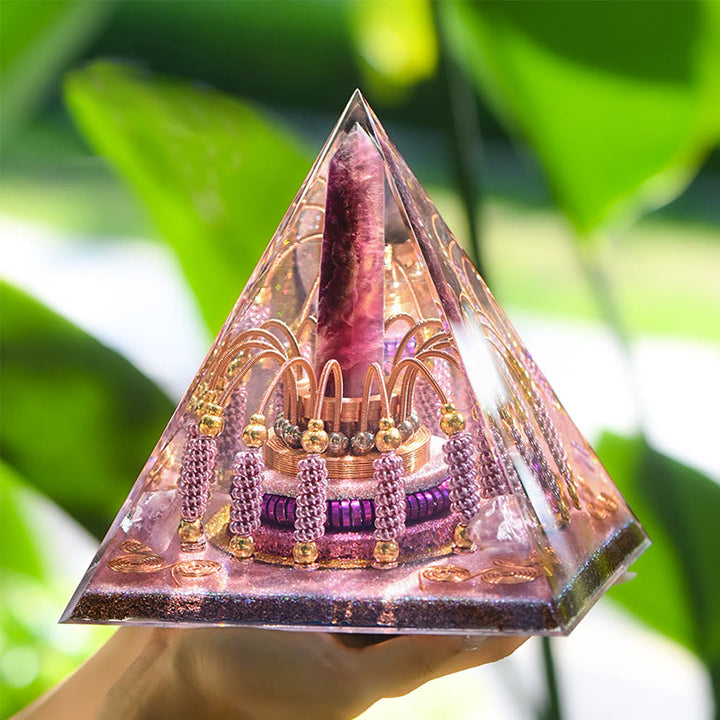 Olivenorma Rainbow Fluorite Energy Tower Lepidolite Orgone Pyramid - image 2