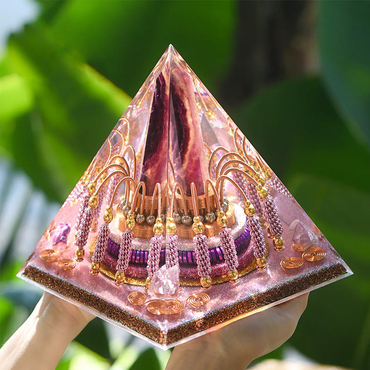 Olivenorma Rainbow Fluorite Energy Tower Lepidolite Orgone Pyramid - 18.8cm*18.8cm - image 0