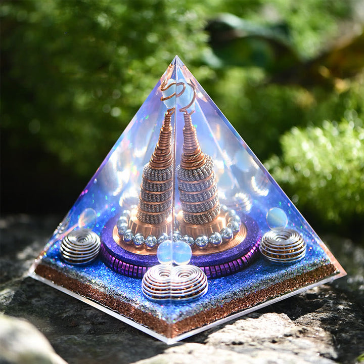 Olivenorma Celestial Sphere Opalite Aquamarine Orgone Pyramid - image 4
