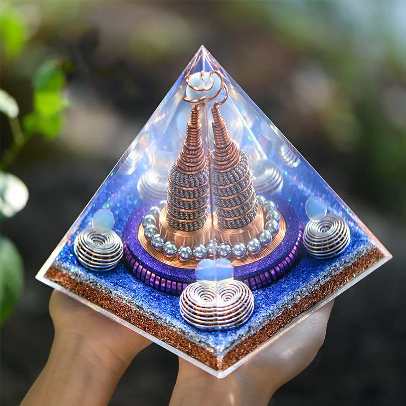Olivenorma Celestial Sphere Opalite Aquamarine Orgone Pyramid - image 1