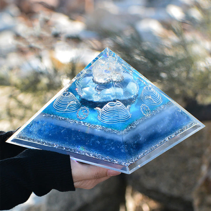 Olivenorma "Atlantis" Clear Crystal Aquamarine Orgone Pyramid - 21cm*13cm - image 0