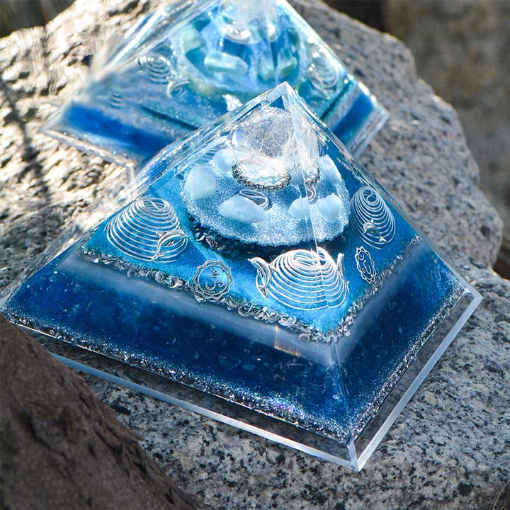 Olivenorma "Atlantis" Clear Crystal Aquamarine Orgone Pyramid - image 7