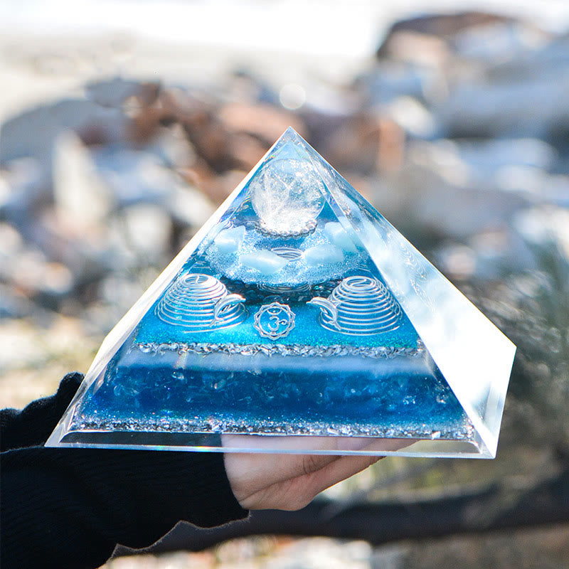 Olivenorma "Atlantis" Clear Crystal Aquamarine Orgone Pyramid - image 2