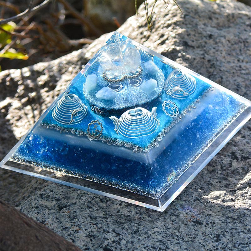 Olivenorma "Atlantis" Clear Crystal Aquamarine Orgone Pyramid - image 5