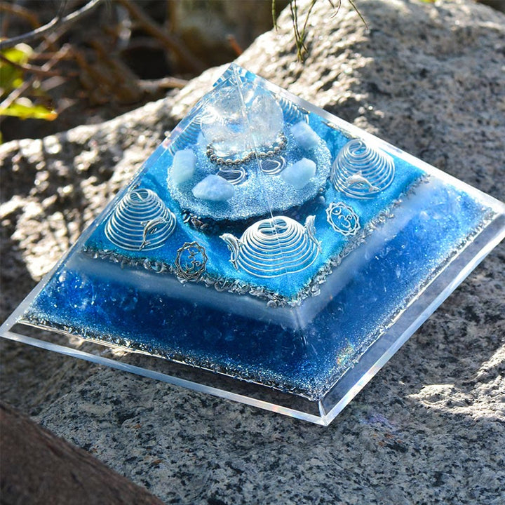 Olivenorma "Atlantis" Clear Crystal Aquamarine Orgone Pyramid - image 5