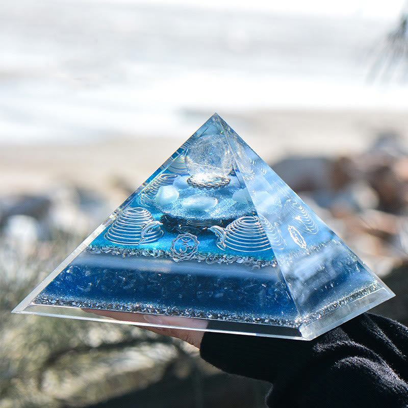 Olivenorma "Atlantis" Clear Crystal Aquamarine Orgone Pyramid - image 3