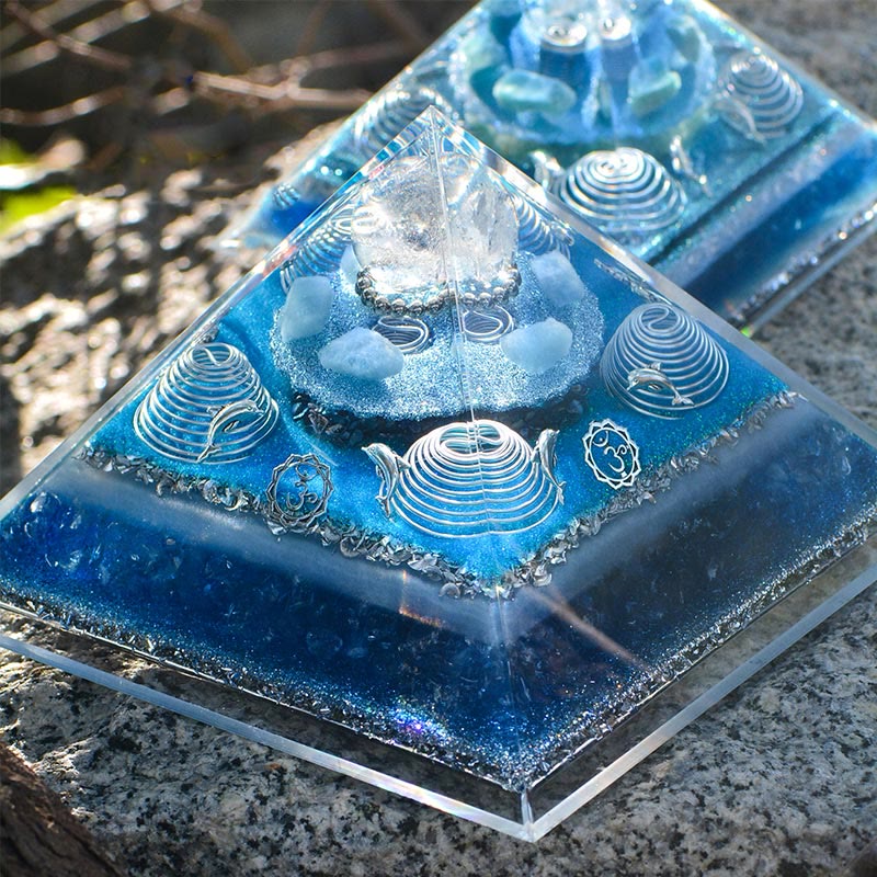 Olivenorma "Atlantis" Clear Crystal Aquamarine Orgone Pyramid - image 6