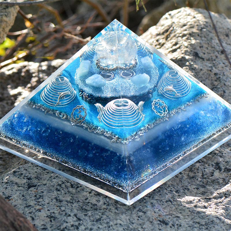 Olivenorma "Atlantis" Clear Crystal Aquamarine Orgone Pyramid - image 4
