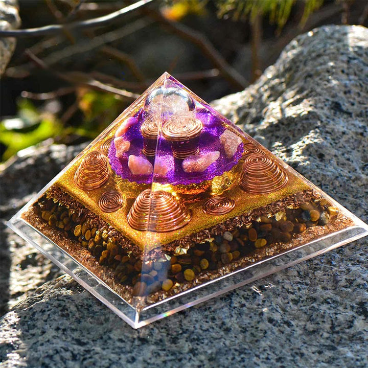 Olivenorma "Fortune Hunter" Sun Stone Tiger Eye Orgone Pyramid - image 2