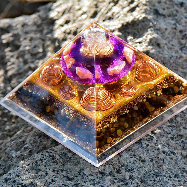 Olivenorma "Fortune Hunter" Sun Stone Tiger Eye Orgone Pyramid - image 3