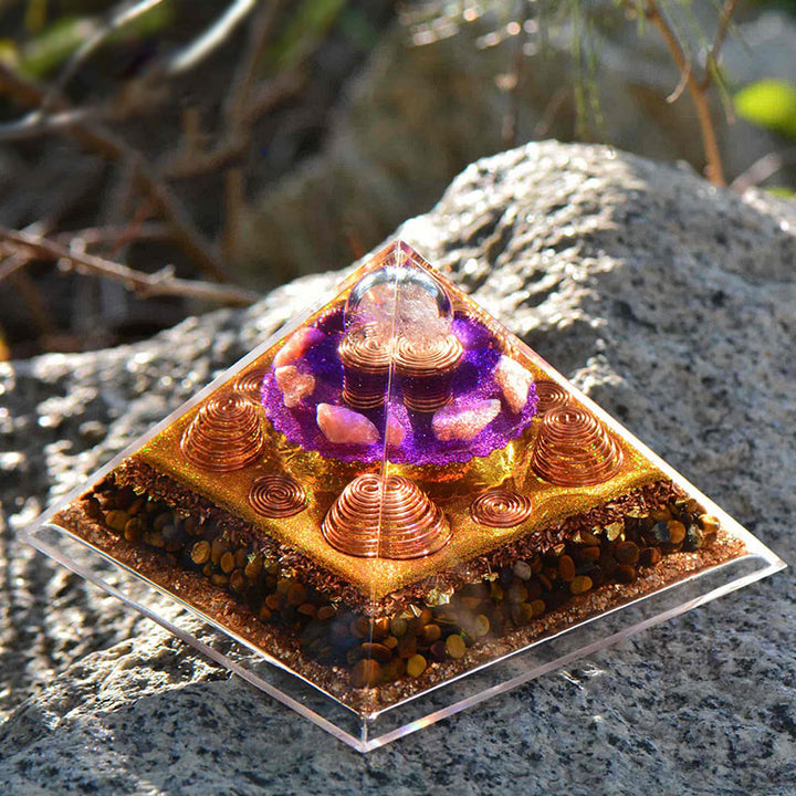 Olivenorma "Fortune Hunter" Sun Stone Tiger Eye Orgone Pyramid - 16cm*11cm - image 0