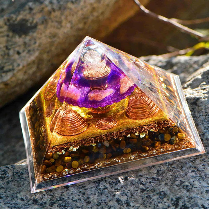 Olivenorma "Fortune Hunter" Sun Stone Tiger Eye Orgone Pyramid - image 4