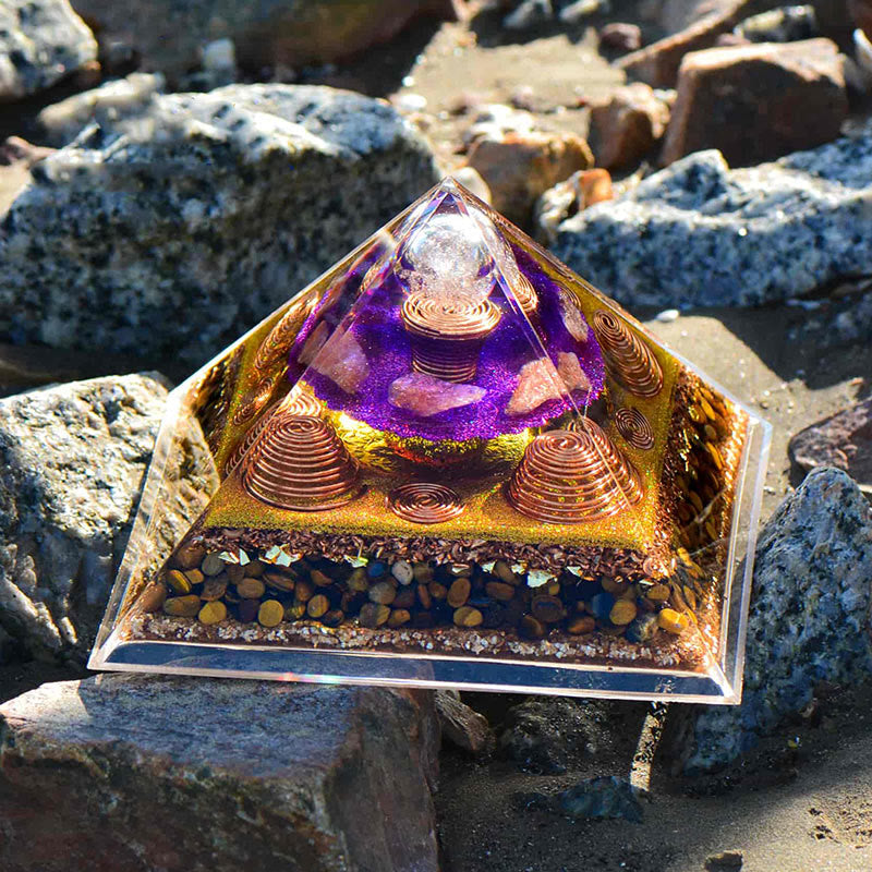 Olivenorma "Fortune Hunter" Sun Stone Tiger Eye Orgone Pyramid - image 1